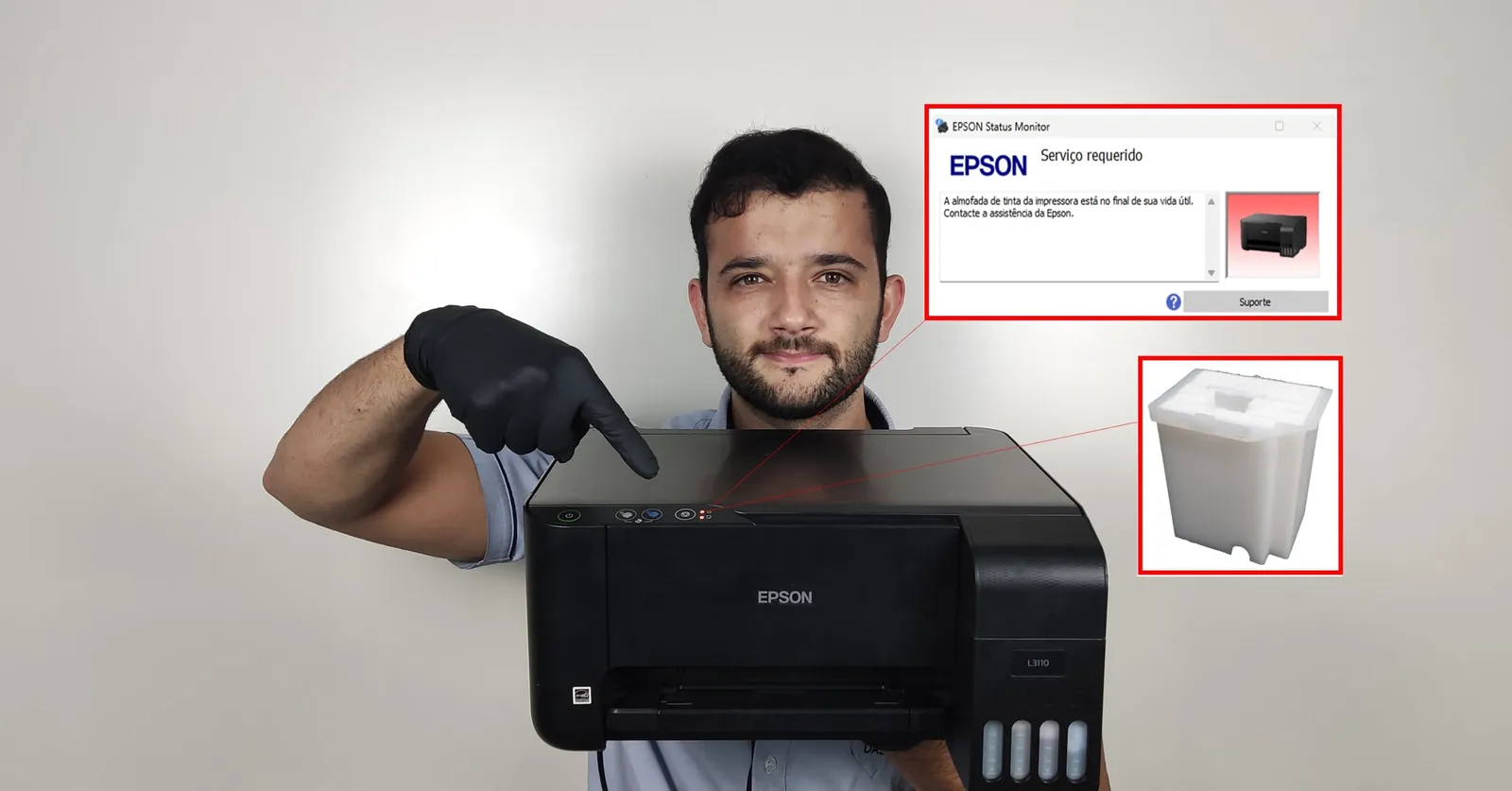 técnico indicando para reset de almofada epson
